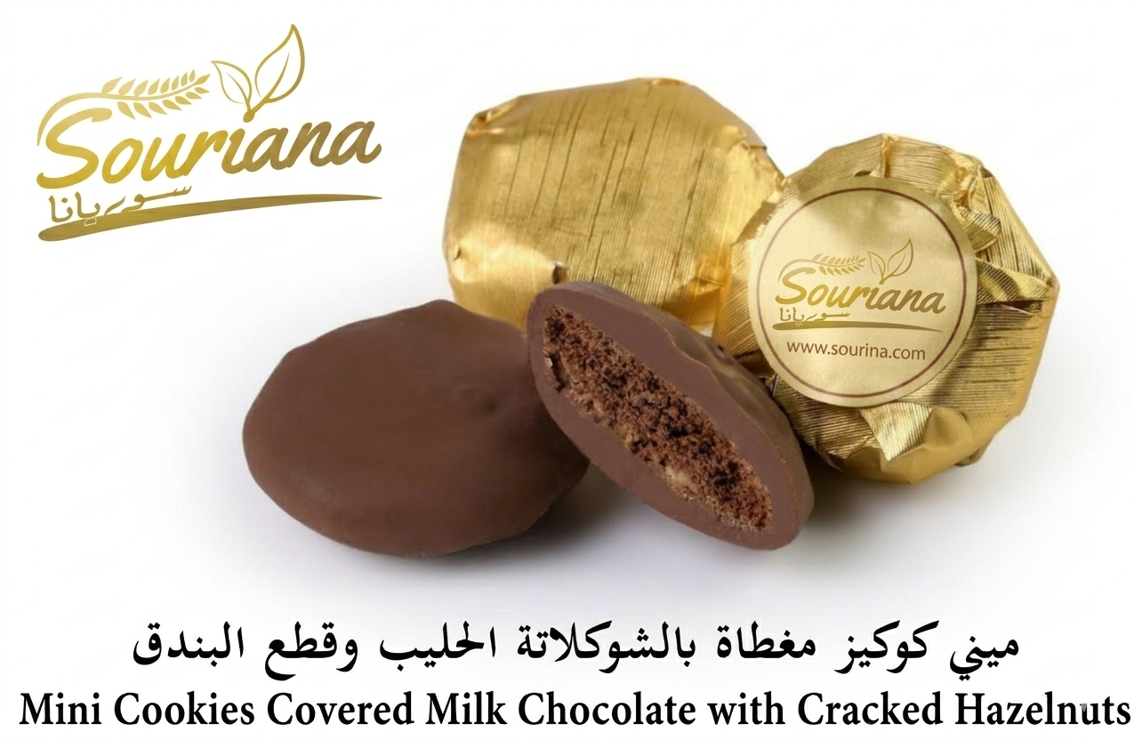 Mini Cookies Covered Milk Chocolate with Cracked Hazelnuts
